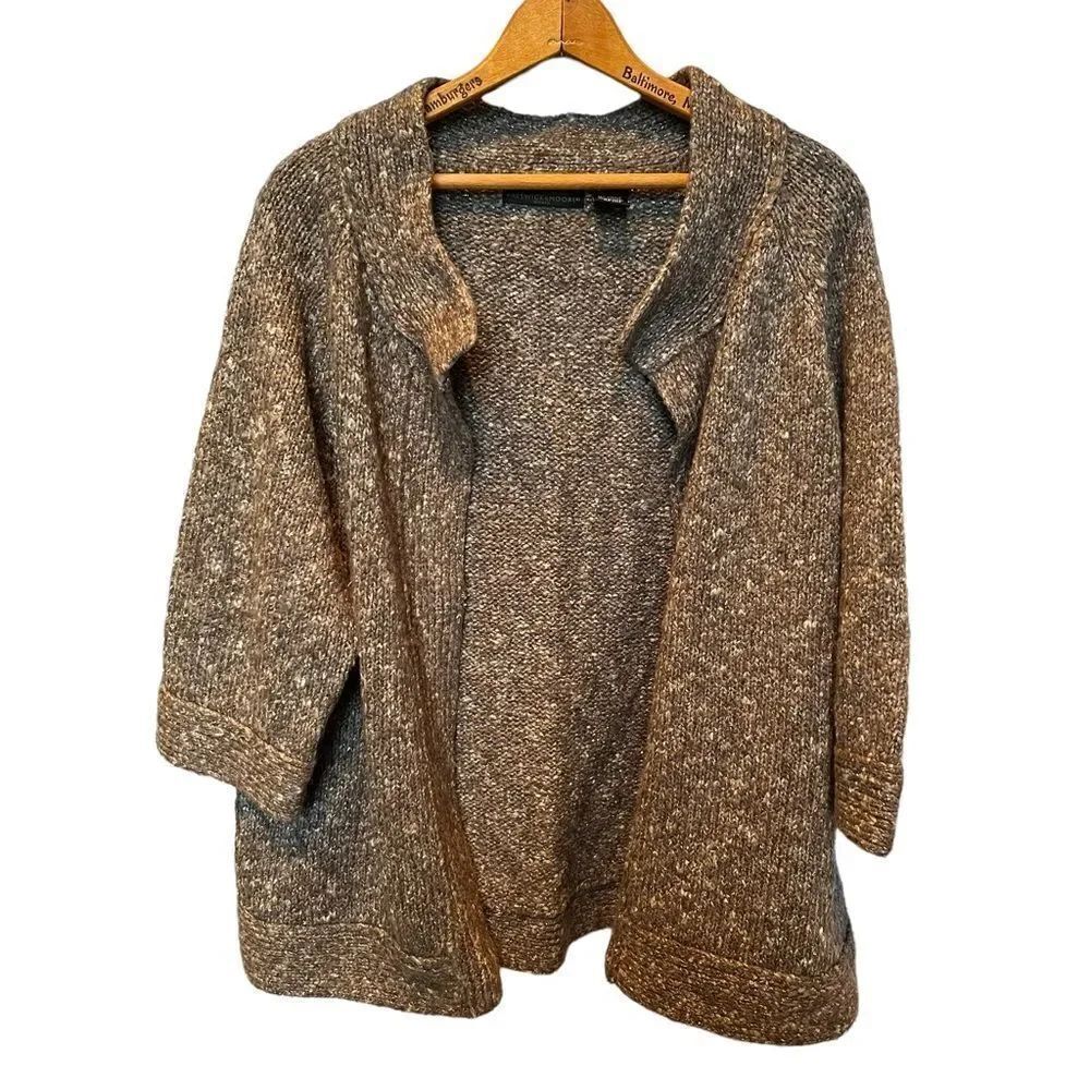 Preswick & Moore Cardigan Sweater 2X gray with metallic silver thread 3/4 sleeve